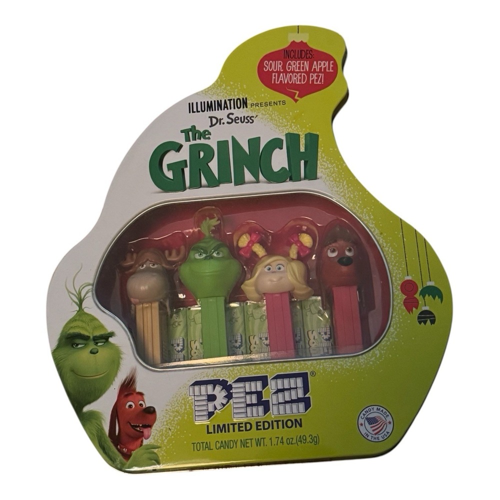 PEZ Dr Seuss The Grinch Limited Edition Gift Tin 4 Dispensers 2018 Sealed